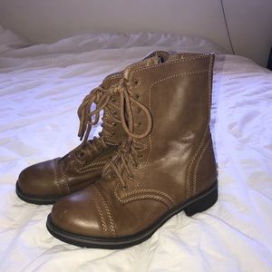 Brown combat boots